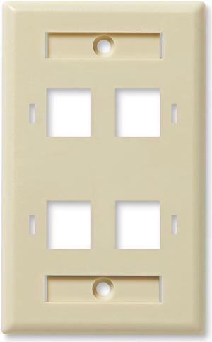 NavePoint Keystone Jack Wall Plate 4-Port, Low Profile, Single Gang, Ivory, 10-Pack