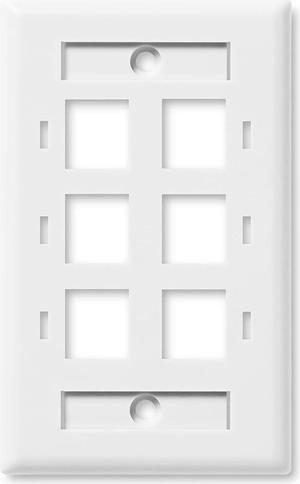 NavePoint Keystone Jack Wall Plate 6-Port, Low Profile, Single Gang, White, 10-Pack