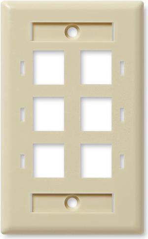 NavePoint Keystone Jack Wall Plate 6-Port, Low Profile, Single Gang, Ivory, 10-Pack