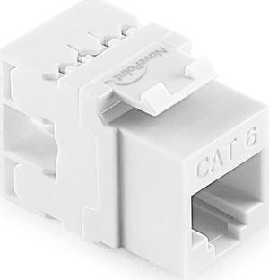 NavePoint 180 Degree Cat6 Keystone Jack, RJ45 Ethernet Connector, Type 110, White 25-Pack