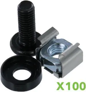 NavePoint M6 Cage Nuts & Screws for Server Shelves Cabinets - 100 Pk Rack Mount