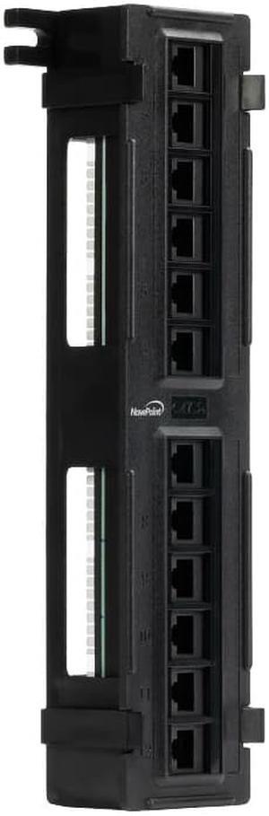Navepoint 12-Port Cat5E UTP Unsheilded Mini Patch Panel With Wallmount Bracket Included Black
