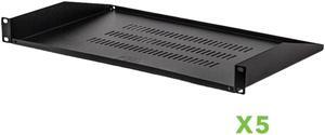 Navepoint 1U 19-Inch Universal Vented Rack Mount Cantilever Server Cabinet Shelf 10.5-Inch 270mm Deep Black 5-pack