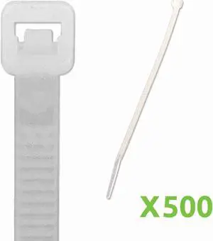 NavePoint 14 Inch Nylon Cable Wire Zip Tie 50 lbs - Natural White 500 Pack Lot Pcs Qty