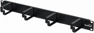 Navepoint 1U Horizontal 19-Inch Rack Mount Cable Management Panel With 4 D-Rings 2-Inches Deep Black 2-Pack