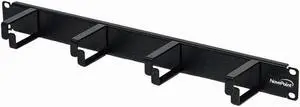 Navepoint 1U Horizontal 19-Inch Rack Mount Cable Management Panel With 4 D-Rings 2-Inches Deep Black