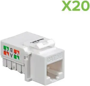NavePoint CAT5e Ethernet Keystone Adapter Right Angle White 20-pack