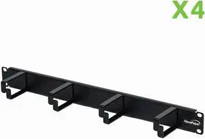Navepoint 1U Horizontal 19-Inch Rack Mount Cable Management Panel With 4 D-Rings 2-Inches Deep Black 4-Pack