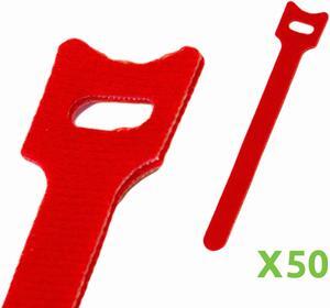 NavePoint 6 Inch Hook and Loop Reusable Strap Cable Cord Wire Ties 50 Pack Red