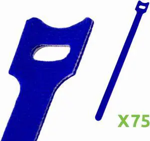 NavePoint 10 Inch Hook and Loop Reusable Strap Cable Cord Wire Ties 75 Pack Blue