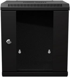 NavePoint 11.8 in Wall Mount Network Cabinet, 6U, Glass, Black