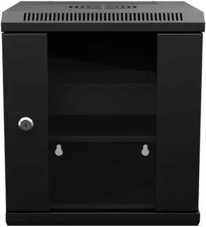 NavePoint 6U 10 Inch Network Server Cabinet, 11.8 inch Deep, Glass Door,  Black, Wall Mountable, 2 x Shelves, 1 x Blank Panel