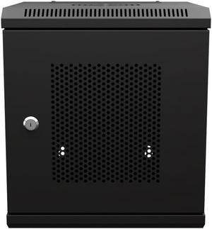 NavePoint 6U 10 Inch Network Server Cabinet, 11.8 inch Deep, Perforated Door, Black, Wall Mountable, 2 x Shelves, 1 x Blank Panel