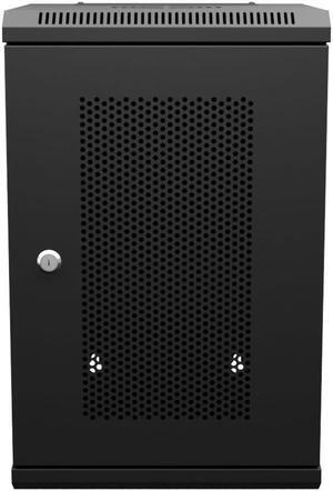NavePoint 9U 10 Inch Network Server Cabinet, 11.8 inch Deep, Perforated Door, Black, Wall Mountable, 2 x Shelves, 1 x Blank Panel
