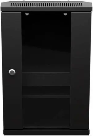 NavePoint 9U 10 Inch Network Server Cabinet, 15.75 inch Deep, Glass Door, Black, Wall Mountable, 2 x Shelves, 1 x Blank Panel