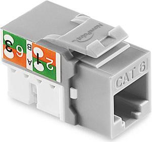 NavePoint 90 Degree Cat6 Keystone Jack, RJ45 Ethernet Connector, Type 110, Gray 25-Pack