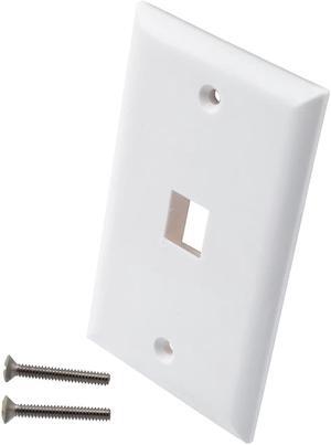 NavePoint Snap-In Keystone Jack Flush Mount Wall Plate, ABS, 1-Port, White, 10-Pack