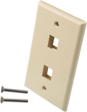 NavePoint Snap-In Keystone Jack Flush Mount Wall Plate, ABS, 2-Port, Ivory, 10-Pack