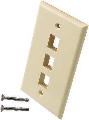NavePoint Snap-In Keystone Jack Flush Mount Wall Plate, ABS, 3-Port, Ivory, 10-Pack