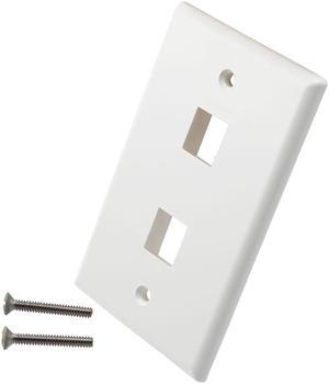 NavePoint Snap-In Keystone Jack Flush Mount Wall Plate, ABS, 2-Port, White, 10-Pack