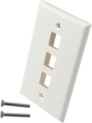 NavePoint Snap-In Keystone Jack Flush Mount Wall Plate, ABS, 3-Port, White, 10-Pack