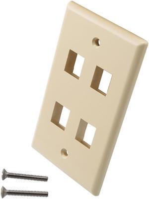 NavePoint Snap-In Keystone Jack Flush Mount Wall Plate, ABS, 4-Port, Ivory, 10-Pack