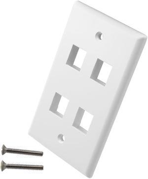 NavePoint Snap-In Keystone Jack Flush Mount Wall Plate, ABS, 4-Port, White, 10-Pack