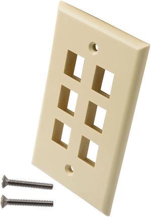 NavePoint Snap-In Keystone Jack Flush Mount Wall Plate, ABS, 6-Port, Ivory, 10-Pack