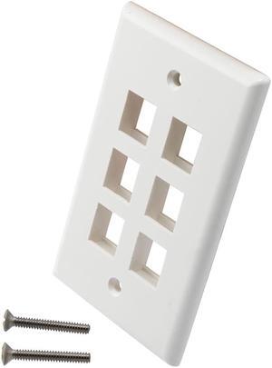NavePoint Snap-In Keystone Jack Flush Mount Wall Plate, ABS, 6-Port, White, 10-Pack