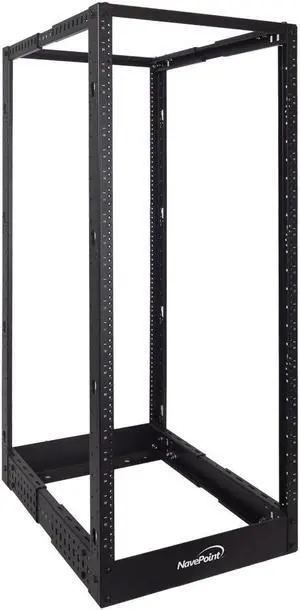 Navepoint 25U Professional 4-Post IT Open Frame Server Network Relay Rack 4.5 Feet Tall Threaded Black
