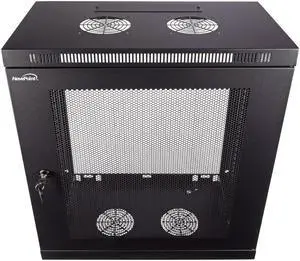 NavePoint 12U Wall Mount Rack 13" Deep, Patch Panel Depth, Slim Enclosure, Perforated Cabinet Door Lock Black
