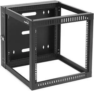 NavePoint 9U Hinged Open Frame Wall-Mount Network Rack, 4-Post 23.7 Inch Depth, Rear Swing Frame, Easy Rear Access to Equipment, Gate Opens 180 Degrees from Either Side