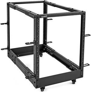 NavePoint 12U 4-Post Open Frame Server Rack, 19-Inch Adjustable Depth 22" to 40", Network Rack, Includes Cable Management and Casters, (12-24 Threaded),Black