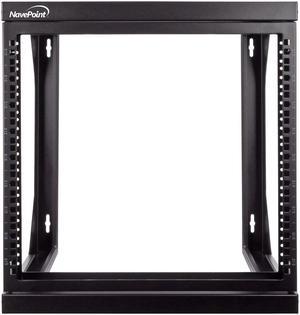 NavePoint 9U Wall Mount IT Open Frame 19" Rack with Swing Out Hinged Gate Black