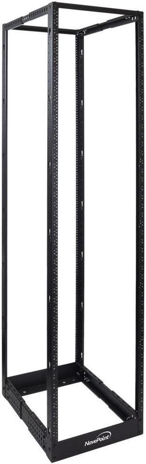 Navepoint 45U Professional 4-Post IT Open Frame Server Network Relay Rack 7 Feet Tall Threaded Black