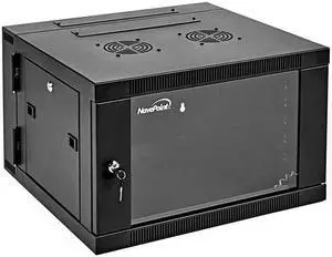 NavePoint 6U Wall-Mount Network Cabinet Enclosure, 450mm Depth, Hinged Back, Swing Gate Server Cabinet, Locks, Pre-Assembled, Reversible Glass Front Door,  2 x L Brackets , 2 Fans, Cable Management