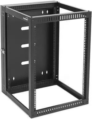 NavePoint 15U Hinged Open Frame Wall-Mount Network Rack, 4-Post 23.7 Inch Depth, Rear Swing Frame, Easy Rear Access to Equipment, Gate Opens 180 Degrees from Either Side