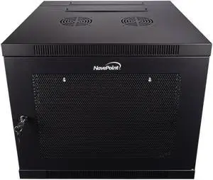 NavePoint 9U Wall Mount Hinged Swing Out Perforated IT Server Network Rack Cabinet Lock