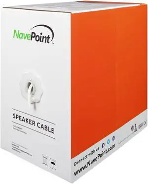 NavePoint 250ft In Wall Audio Speaker Cable Wire CL2 14/4 AWG Gauge 4 Conductor Bulk White