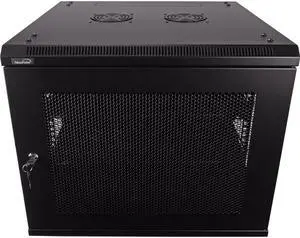 Navepoint 9U Wallmount Networking Perforated Cabinet 600mm Depth with Shelves, Fans