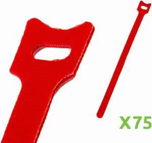 NavePoint 10 Inch Hook and Loop Reusable Strap Cable Cord Wire Ties 75 Pack Red