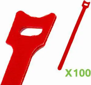 NavePoint 10 Inch Hook and Loop Reusable Strap Cable Cord Wire Ties 100 Pack Red