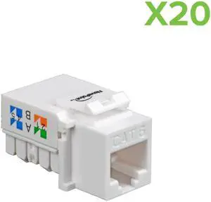 NavePoint CAT6 Ethernet Keystone Adapter Right Angle White 20-pack