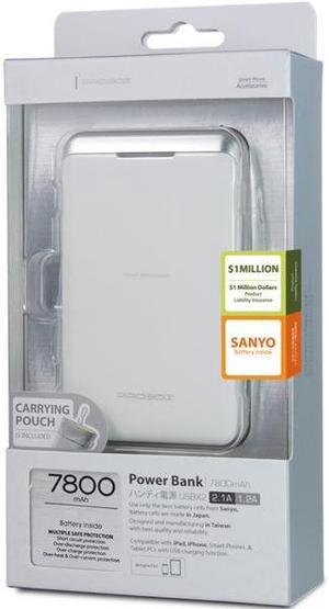 Mediasonic HE1-78U2-W 7800 Mah Power Bank With Orginial Sanyo Japanese Battery Cell 2.1A/1.2A Dual Port White