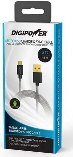DIGIPOWER SP-DCF6 Charge & Sync Braided Micro USB Cable, 6ft