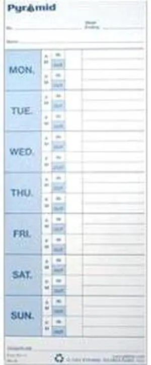 Pyramid Time Card for Models 1000 & 2000