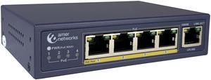 Amer Networks | 5-Port 10/100/1000 Unmanaged Desktop Switch with 4 x 10/100/1000 PoE 802.3at and 1x Gigabit Uplink