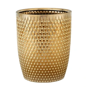 Modern Golden Small Trash Can Wastebasket, Garbage Container Bin for Bathrooms, Powder Rooms, Kitchens, Home Offices - Durable Ceramics - Round Modern Golden Small Trash Can Wastebasket, Garbage Container Bin for Bathrooms, Powder Rooms, Kitchens, Home Offices - Durable Ceramics - Round