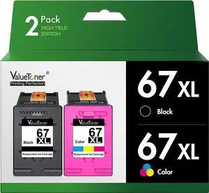 Valuetoner Ink Cartridges Replacement  67XL 67 XL for Envy 6000 6055 6055e 6052 6058 6075 Envy Pro 6400 6455 6455e 6452 6458 DeskJet 4133e 1255 2732 2752 2755 2755e 4140 4152 4155 4155e 2-Pack