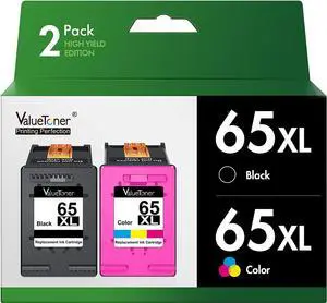 Valuetoner Remanufactured Ink Cartridges Replacement  65XL Ink Cartridge Combo Pack 65 XL for Envy 5055 5052 5058 DeskJet 3755 2655 3720 3722 3723 3752 3758 2652 2624(1 Black, 1 Color)